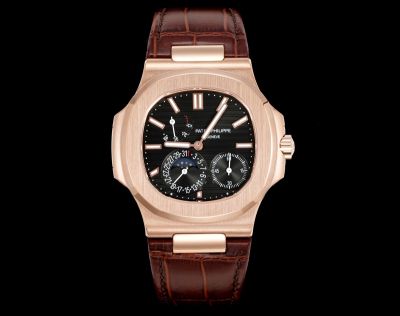 Patek Philippe Nautilus Cal.240PS 40mm Brown Leather Strap Rose Gold Case Watch